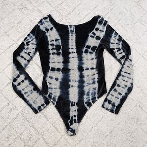 Allsaints Bodysuit Women's 6 Blue Ink Gray Marl Raffi Velvet Tie Dye Teddy